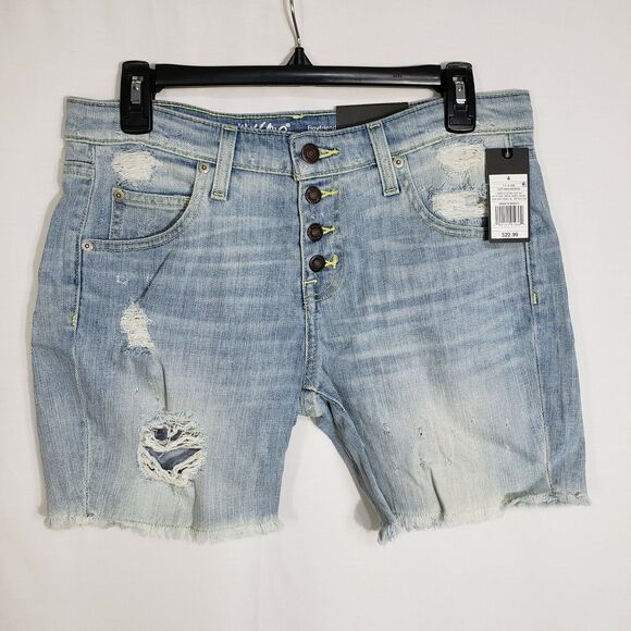 Mossimo Womens Shorts Size 4 Low Rise Boyfriend Light Wash Button Fly Distressed - Picture 3 of 9